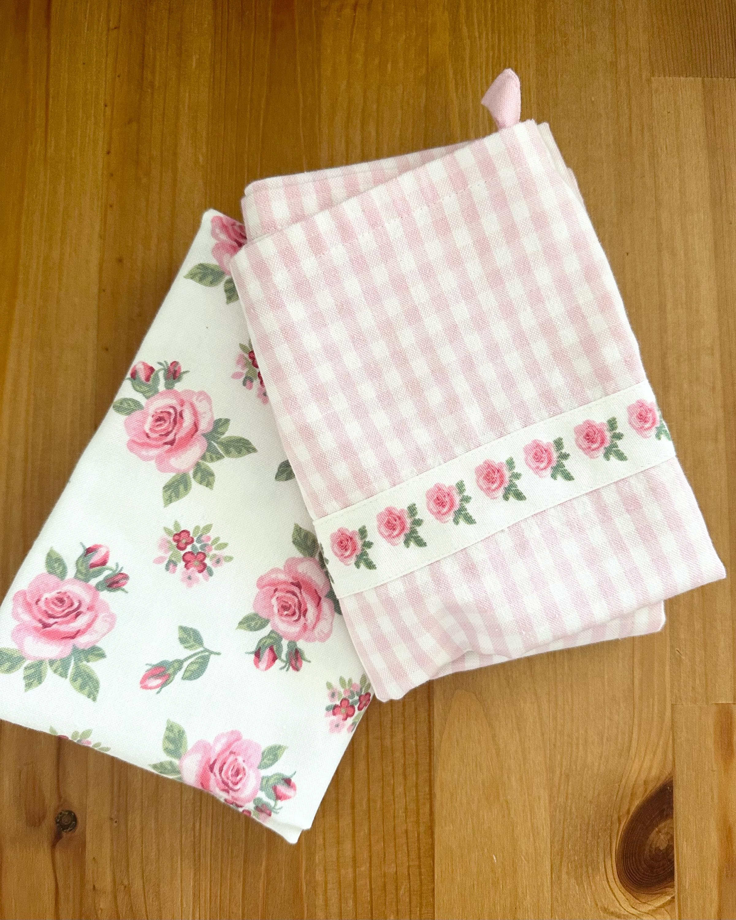 Vintage Ikea Geschirrtücher, Rosenmuster, Geschirrtücher, Vintage Küchenhandtücher