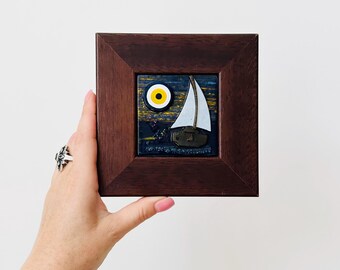 Vintage Handgemaltes Glas Bild, Miniatur Glas Bild, Abstrakte Kunst