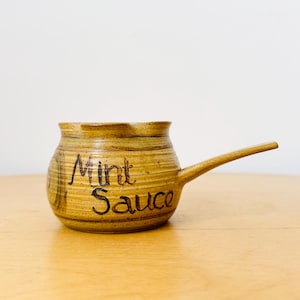 Handmade studio pottery small mint sauce boat, Small saucer