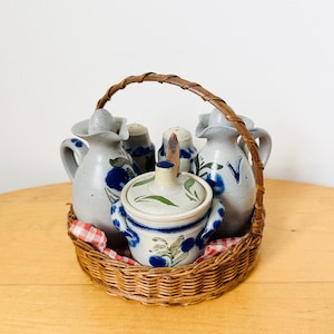 Betschdorf Gres d&#39;Alsace Pottery France Salt Glazed Pottery Condiment Set, Jugs, Salt and Pepper Shakers