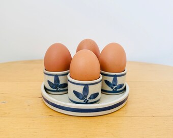 Handmade Stoneware Egg Cups, Set of 4 Brown Pottery Egg Holders