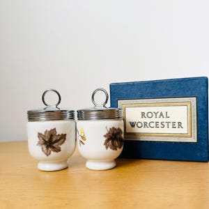 Rare Pair of Egg Coddlers Royal Worcester, Standard Size, Autumn Leaf Pattern, Egg Coddlers