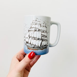 Japanese Otagiri Mug, Ship Mug, Vintage Mug, Tea Mug, Ceramic Mug, Nautical Mug