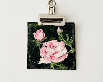 Pintura al óleo vintage sin marco, pintura de rosas rosadas, pintura floral