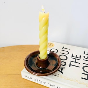 Handmade Pottery Candlestick Holder, Brown Pottery Candle Holder