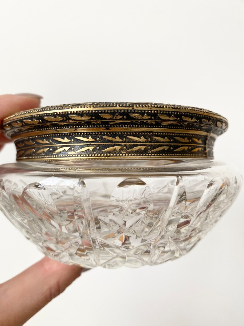 Antique Crystal Glass Trinket Box, Jewellery Trinket, Dressing Table