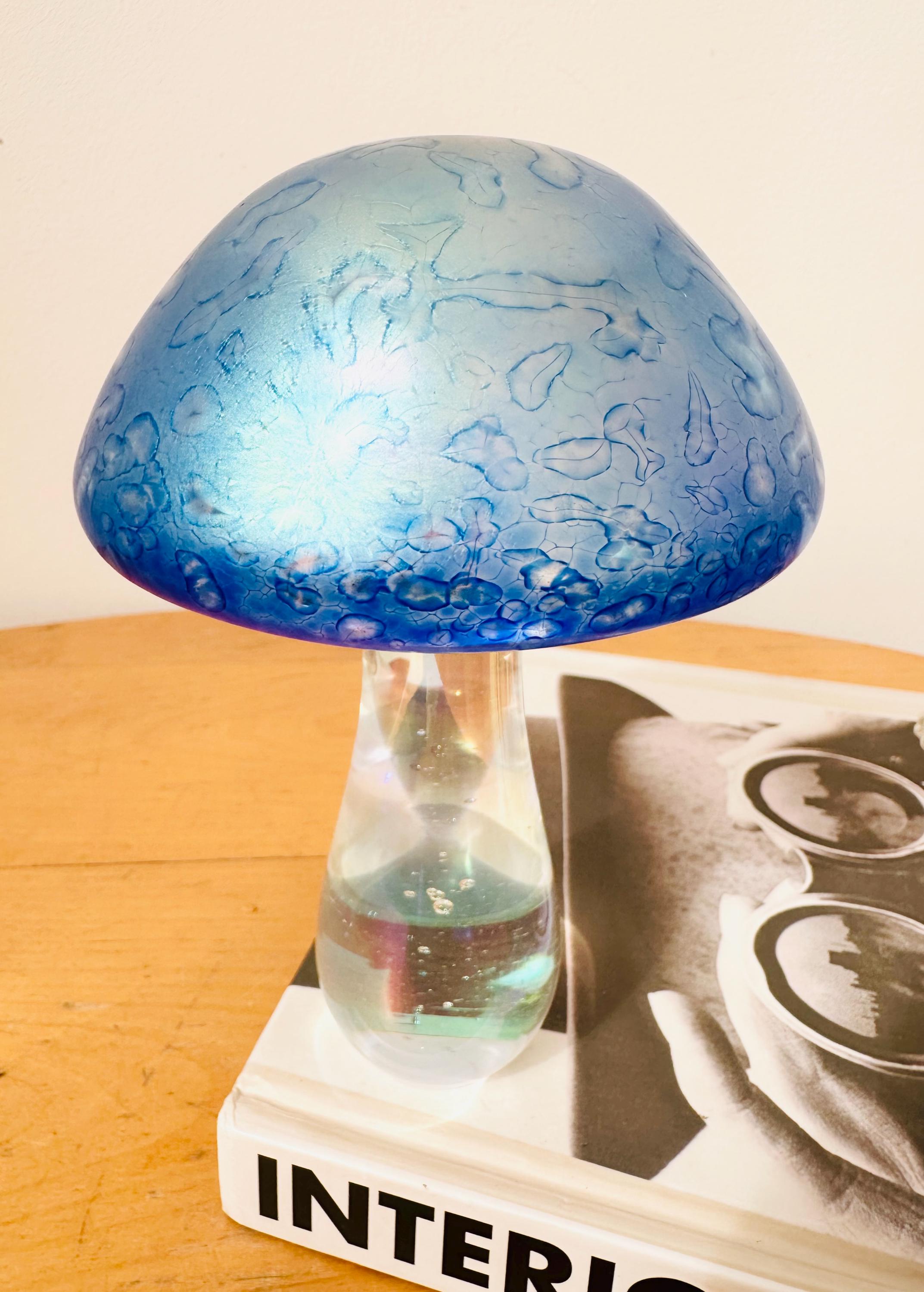 Huge Hand-Blown Glass Mushroom Paperweight – Rainbow Colored Art Piece