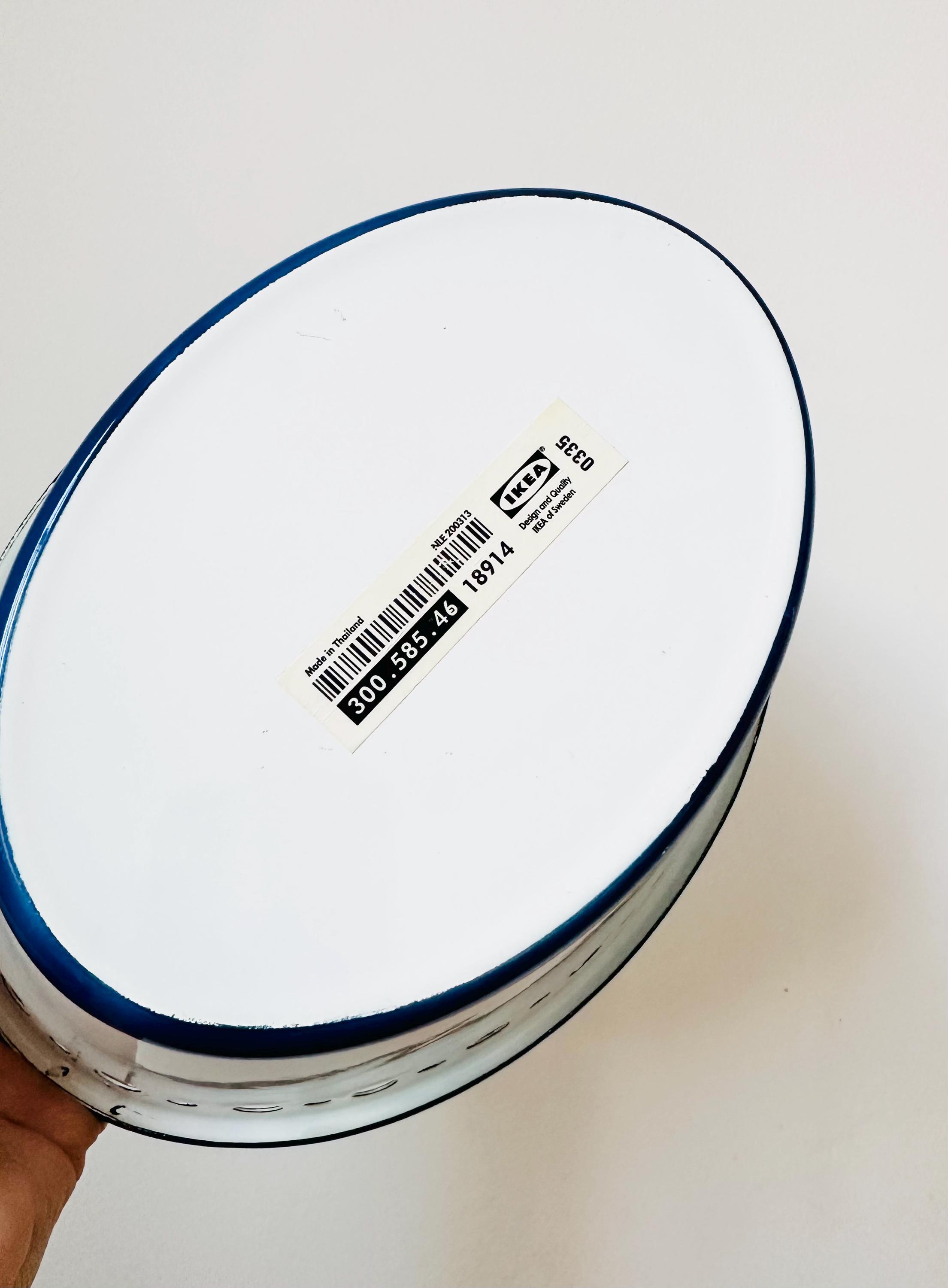 Vintage IKEA Arv Idyll Enamel Bowl, White & Blue, Cottage Chic
