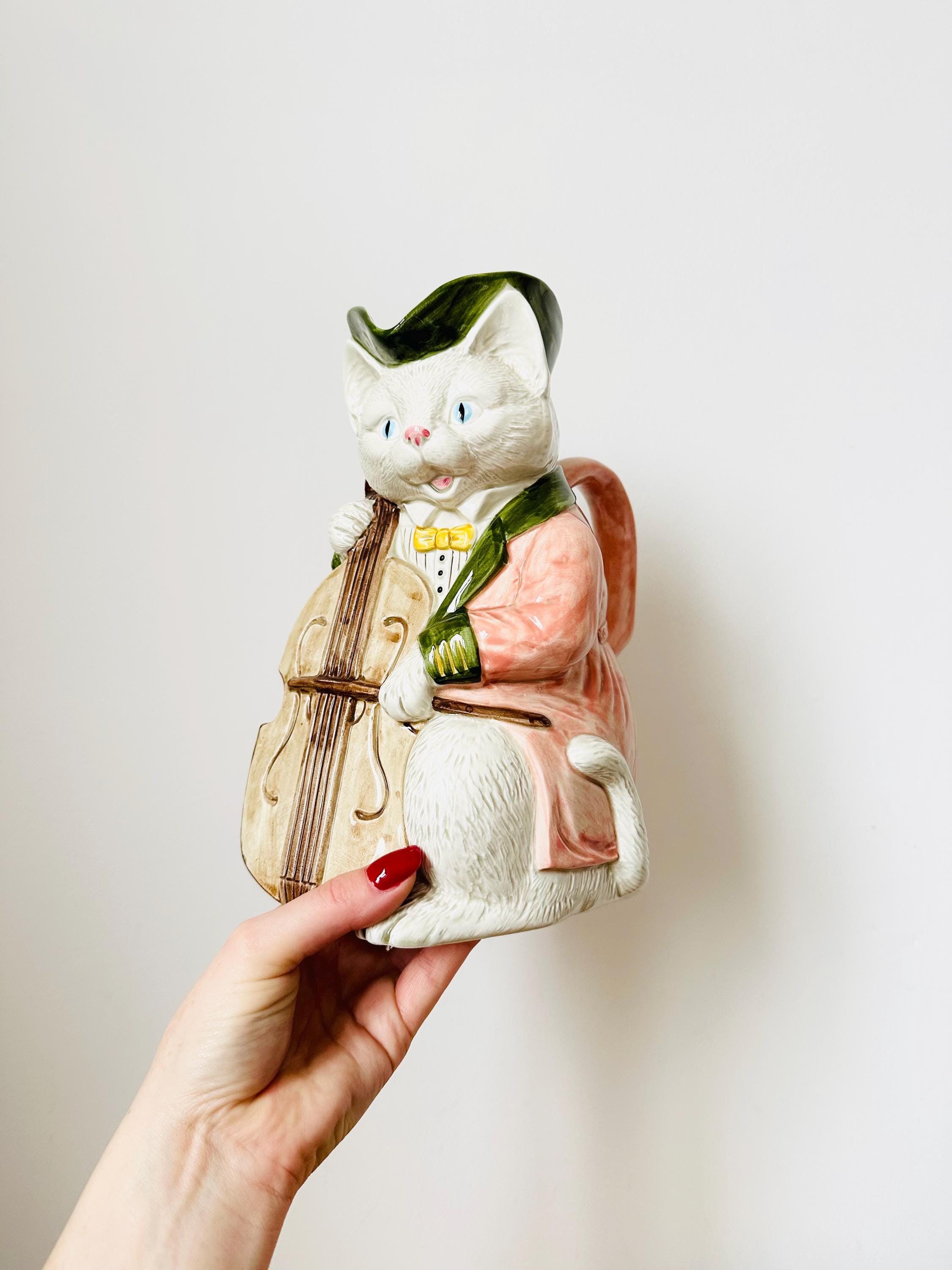Fitz and Floyd Ceramic Pitcher, Hand Painted Jug, Cat Jug, Quirky