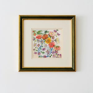 Original Watercolour Painting, Flowers, Framed Art Vintage Painting, Art