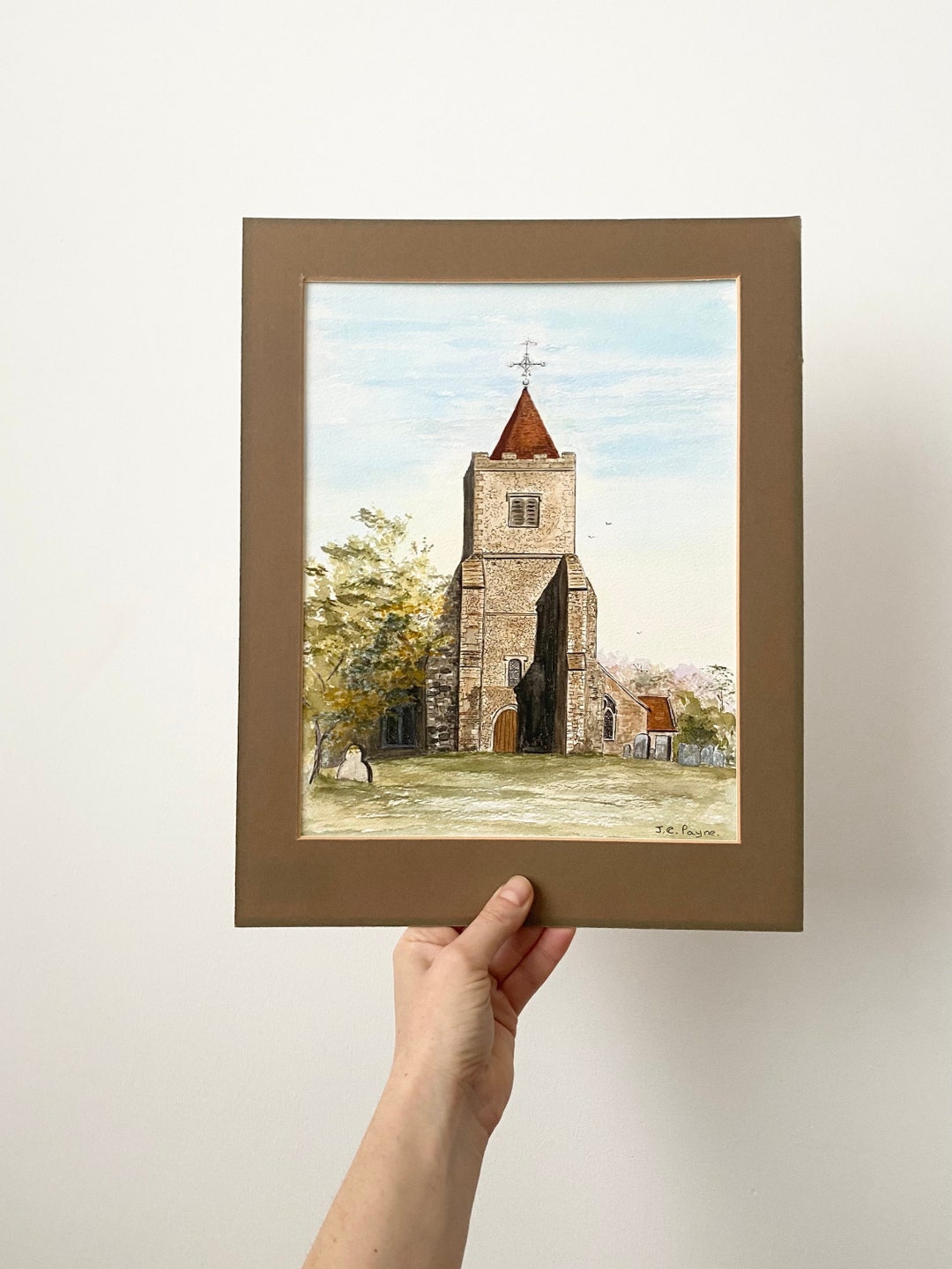 Original Watercolour Painting, Church, British Village, Signed Art