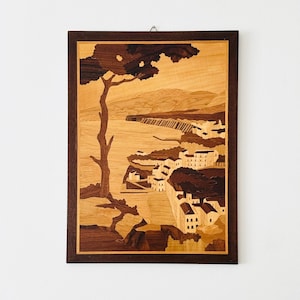 Inlaid Wood Marquetry Picture, Italian Art, Vintage Wooden Picture, Inlaid wood, Marquetry Art, Vintage Wooden Wall Hanging