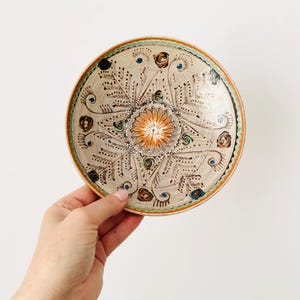 Vintage Romanian Horezu Pottery Handmade Plate/Bowl, Hand-painted Terracotta, Folk Art