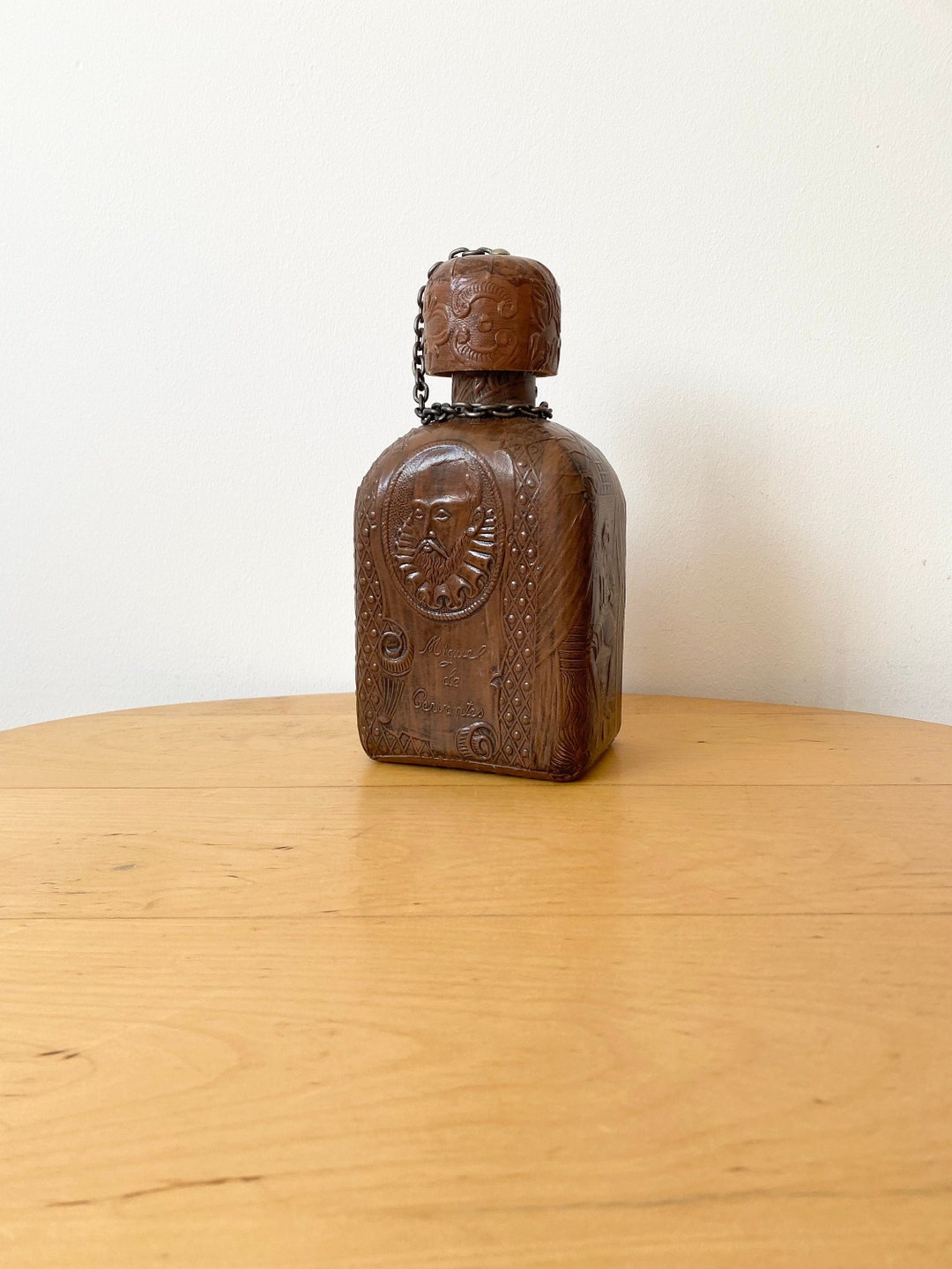 Vintage Leather Bottle, Leather Decanter, Spanish Bottle, Made in Spain