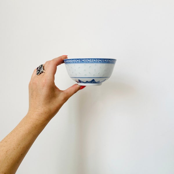 Chinese Porcelain Bowl, Rice Grain Pattern Bowl, Asian Rice Bowl, Blue and White China