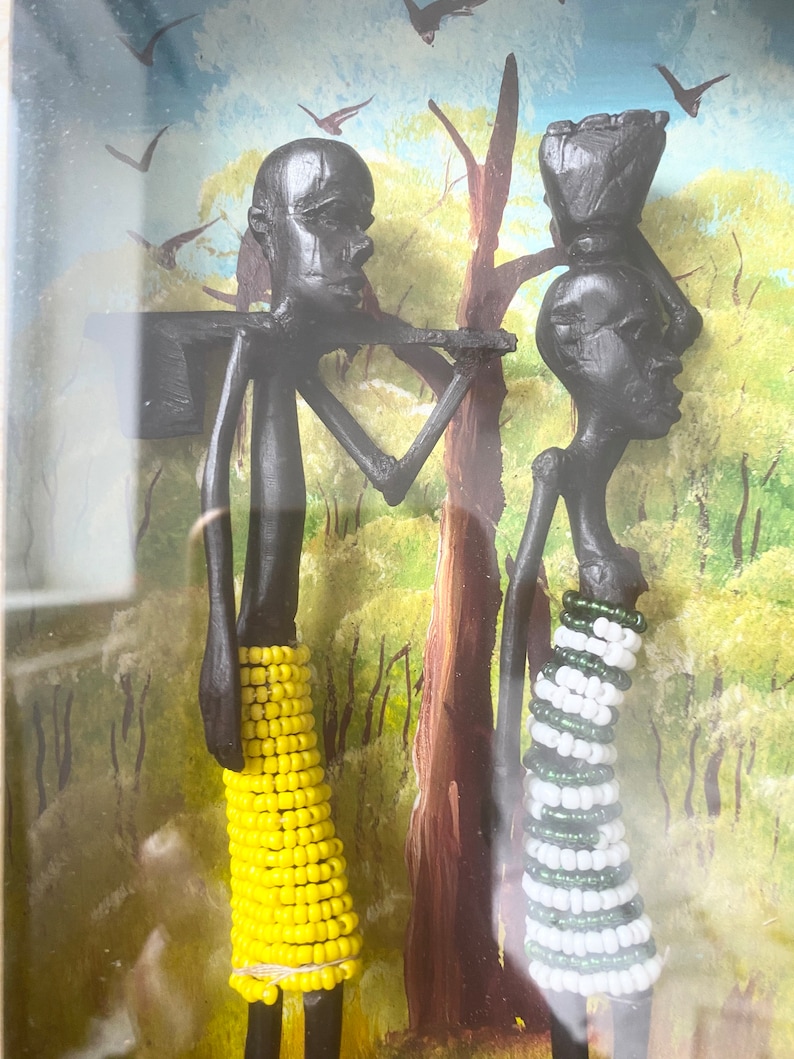African Shadow Box, Framed African Man and Woman Figurines, Tanzania ...
