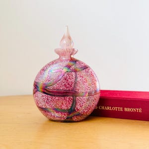 Isle Of Wight Iridescent Art Glass Scent Bottle, Glass Bottle with Stopper Pink Glass