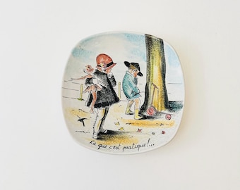 Assiette murale vintage George Redon « Que c'est pratique », enfants jouant