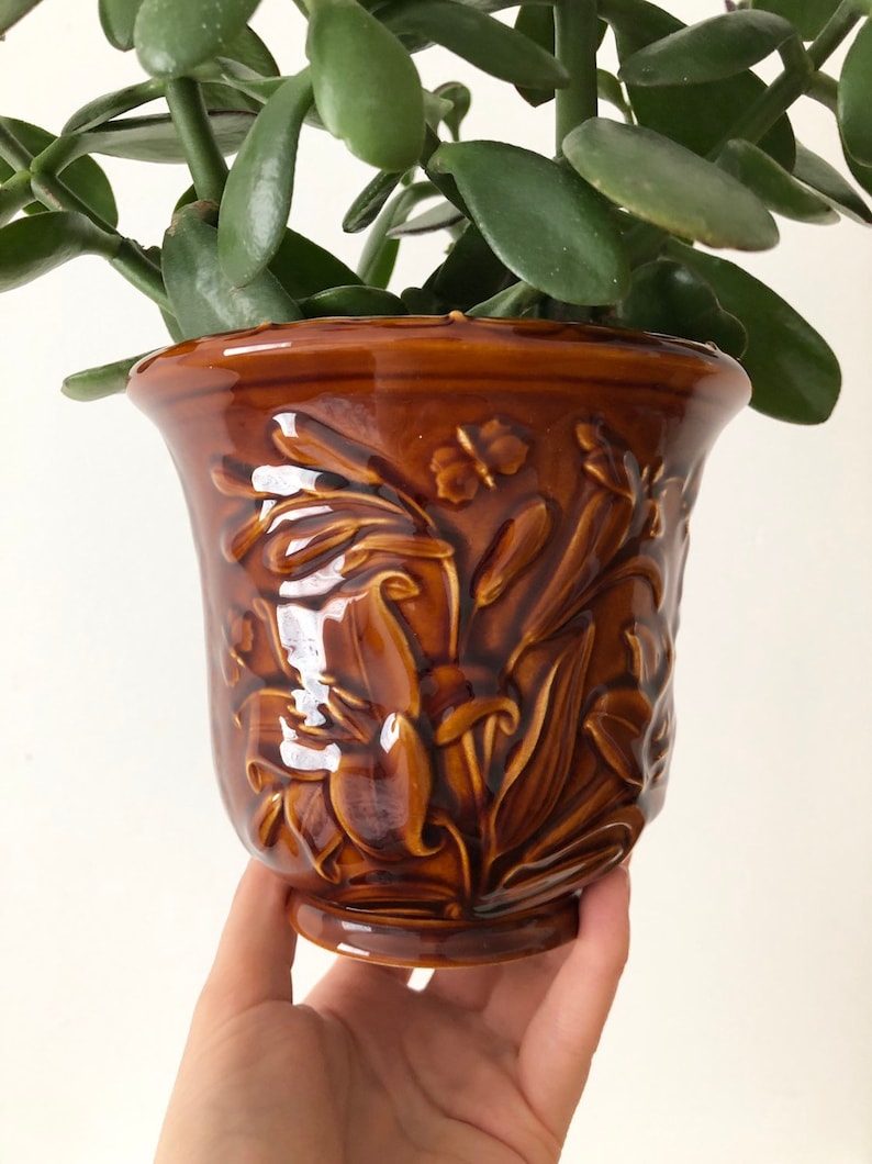 Plant Pot Portmerion Vintage Planter Vintage Brown Glazed Ceramic Planter Retro Planter from the 70s