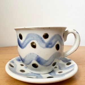 Handmade Pottery Teacup And Saucer, Abstract Motif Cup image 2