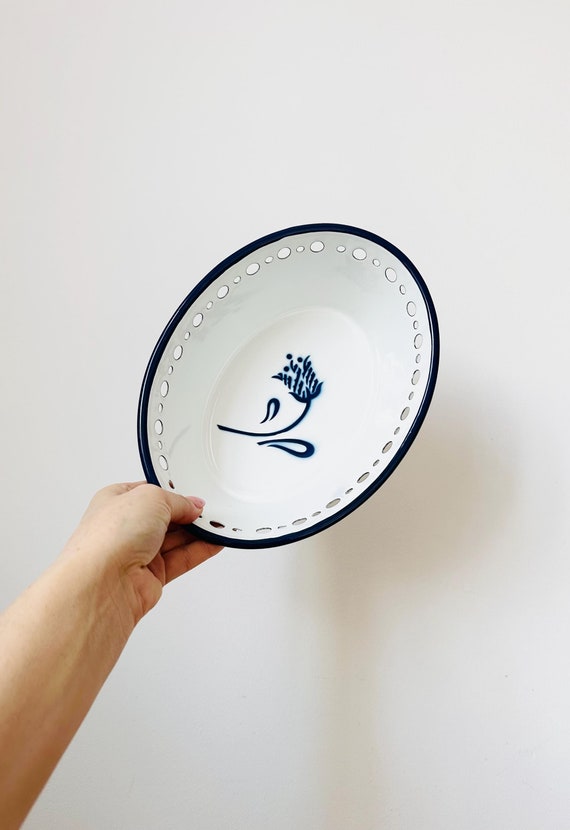Vintage IKEA Arv Idyll Emaille-Schüssel, weiß & blau, Cottage Chic