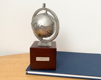 Small Vintage World Globe, Metal Desk Globe, Office Decor