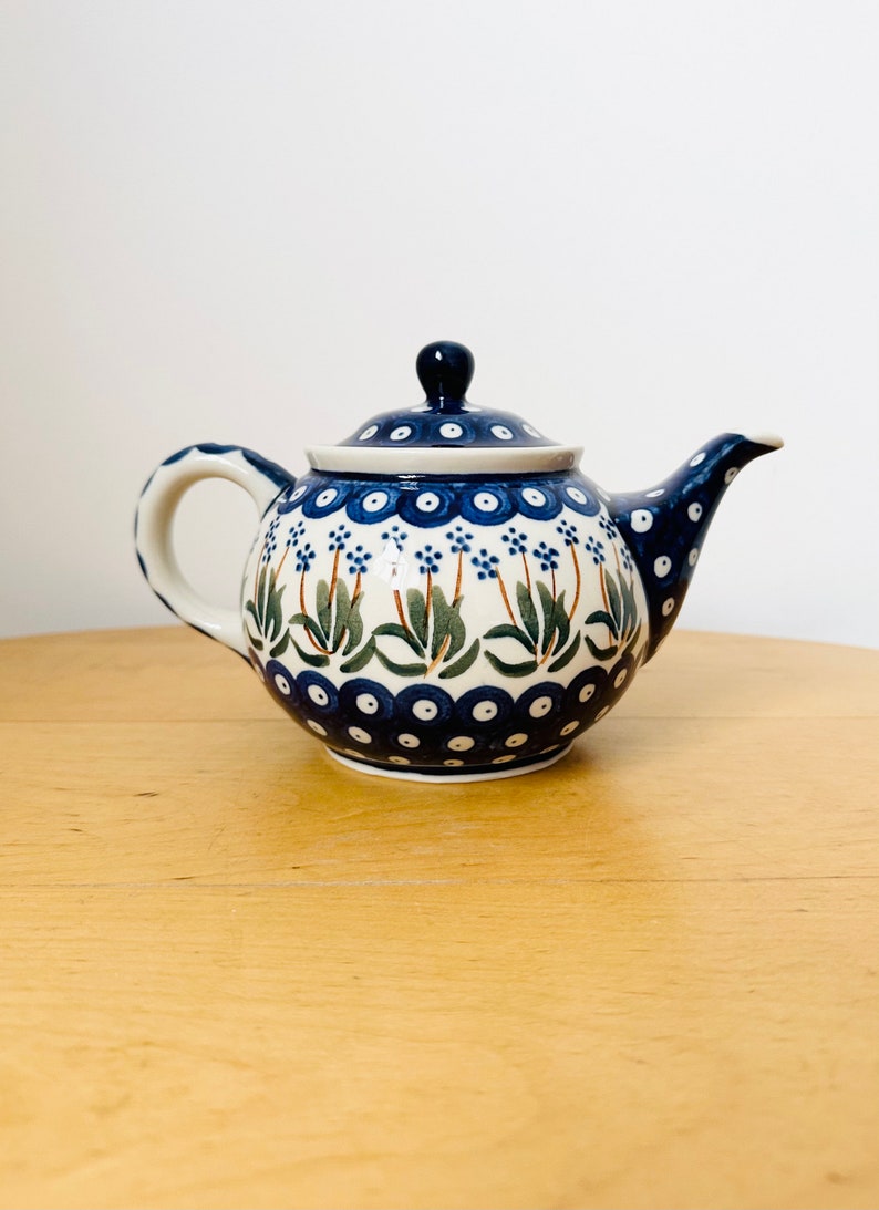 Boleslawiec Pottery Teapot, Hand Painted Teapot, Floral Design, Polish Pottery image 2