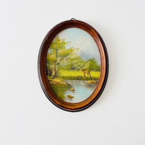 Original Oil Painting, Landscape, Framed Oval Painting, Vintage Art