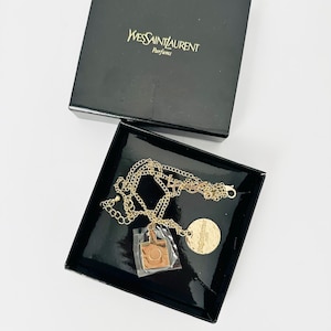 Vintage YVES SAINT LAURENT Charm Bracelet,  Round Logo And Square Perfume Charm Bracelet