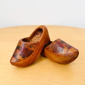 Pair of Vintage Wooden Dutch Clogs, Souvenir Clogs, Rustic Hand-painted Ornaments