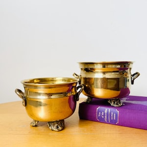 Brass Plant Posts, Set of 2 Brass Planters, Flower Pot, Rustic Brass Plant Pots