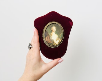 Print of Lady, Oval Portrait Print On Burgundy Velvet