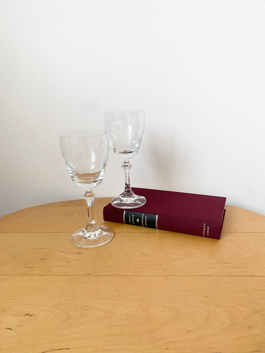 Duiske Irish Wine Glasses With Etched Shamrocks & Irish Harp, Pair of