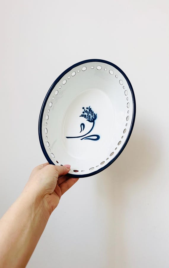Vintage IKEA Arv Idyll Emaille-Schüssel, weiß & blau, Cottage Chic