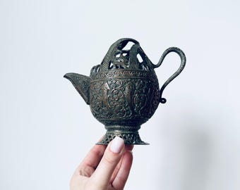 Antique Kashmiri Jug, Metal Creamer, Snake Handle