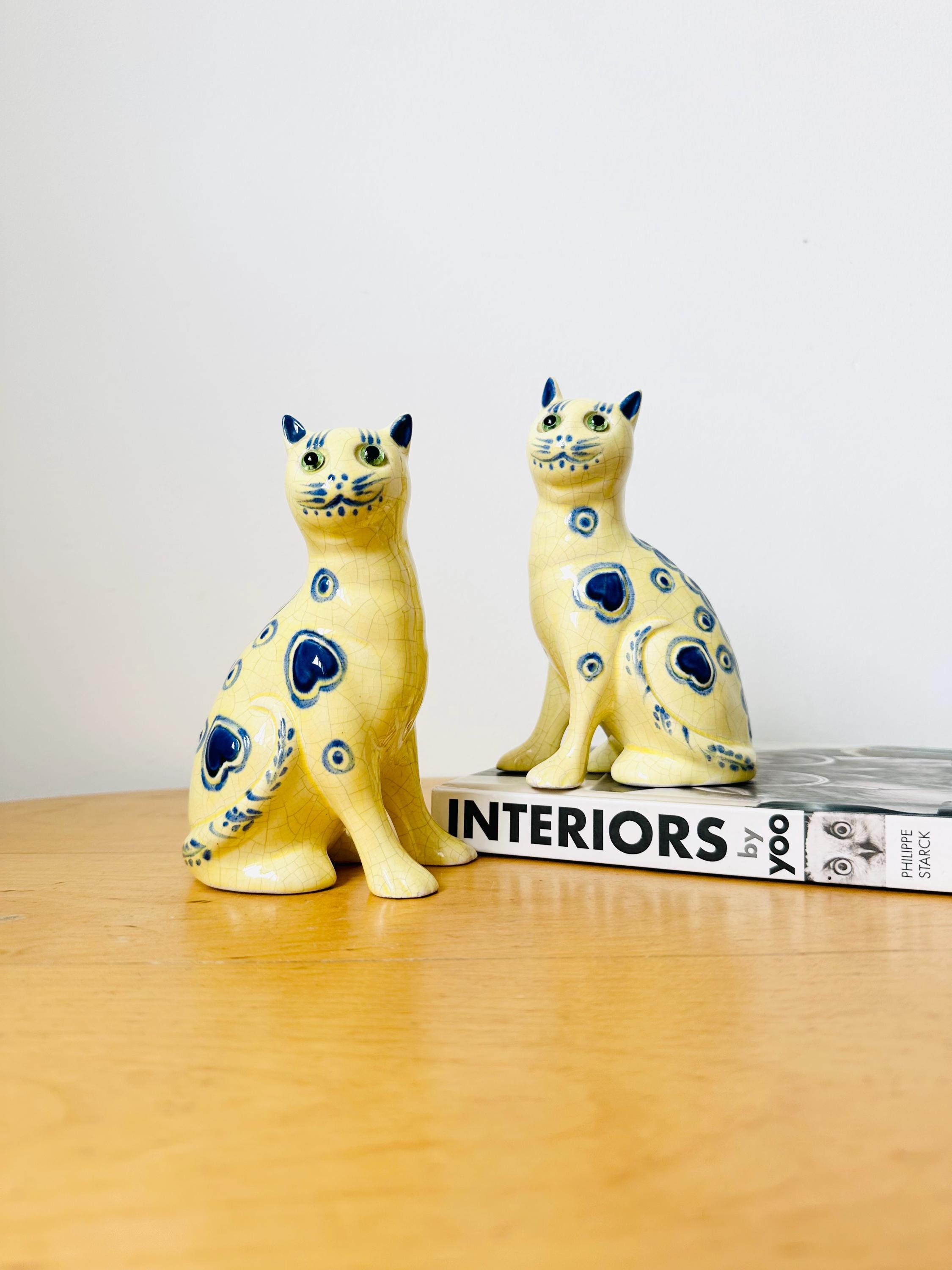 Ceramic cat with blue glass eyes - Etsy 日本