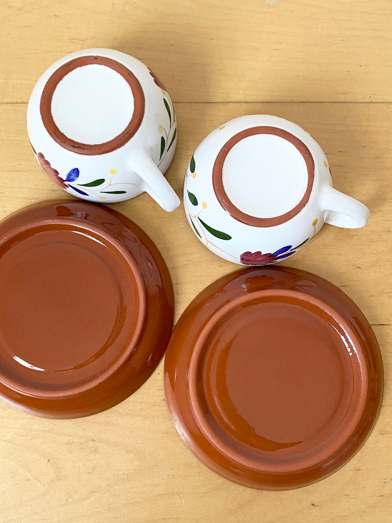 Terracotta Tasse A Cafe, Coffee Cups, Espresso Cups and Saucers, Hand-painted Coffee Cups, Set of 2 Cups image 8