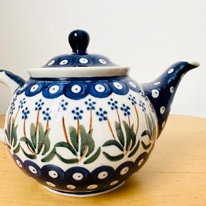 Boleslawiec Pottery Teapot, Hand Painted Teapot, Floral Design, Polish Pottery image 4