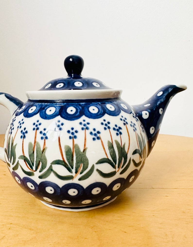 Boleslawiec Pottery Teapot, Hand Painted Teapot, Floral Design, Polish Pottery image 4