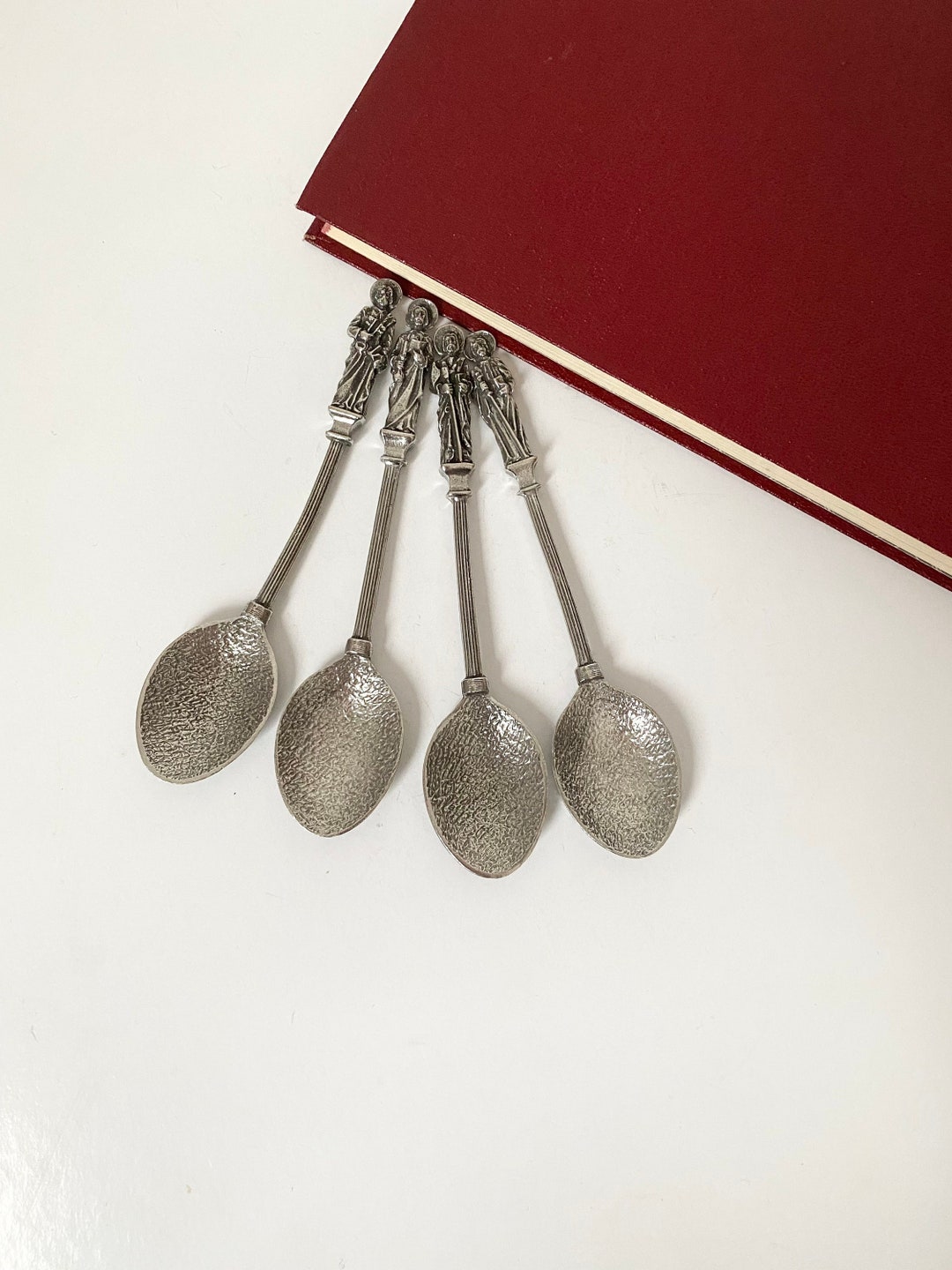 Vintage Apostle Tea Spoons Pewter Spoons Set of 4 Spoons Etsy