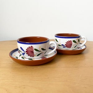 Terracotta Tasse A Cafe, Coffee Cups, Espresso Cups and Saucers, Hand-painted Coffee Cups, Set of 2 Cups image 1