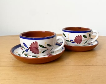 Terracotta Tasse A Cafe, Coffee Cups, Espresso Cups and Saucers, Hand-painted Coffee Cups, Set of 2 Cups