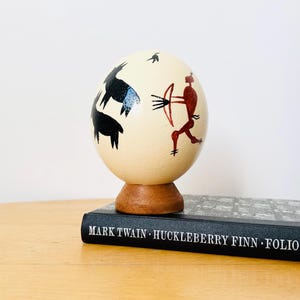Hand-painted Ostrich Egg Shell, South Africa Tribal Hunting Scene Novelty Ornament