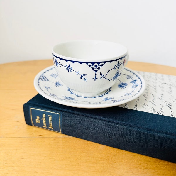 Vintage Denmark Pattern Cup and Saucer Blue and White Ceramics, Denmark pattern