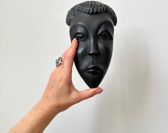 アフリカの木彫 壁掛け(男性) ヴィンテージアフリカン木彫りのひげを生やした男性用壁掛けマスク 高