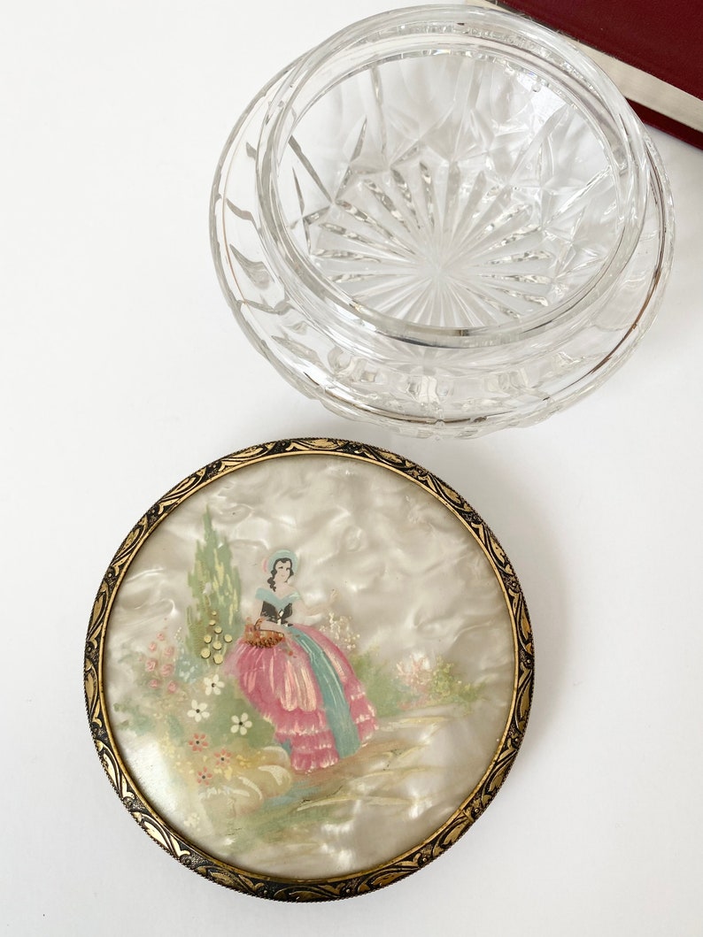 Antique Crystal Glass Trinket Box, Jewellery Trinket, Dressing Table