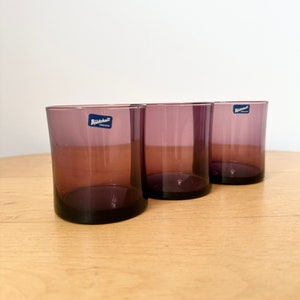 Swedish Aubergine Glass Tumblers by Björkshult, Set of 3 Glasses