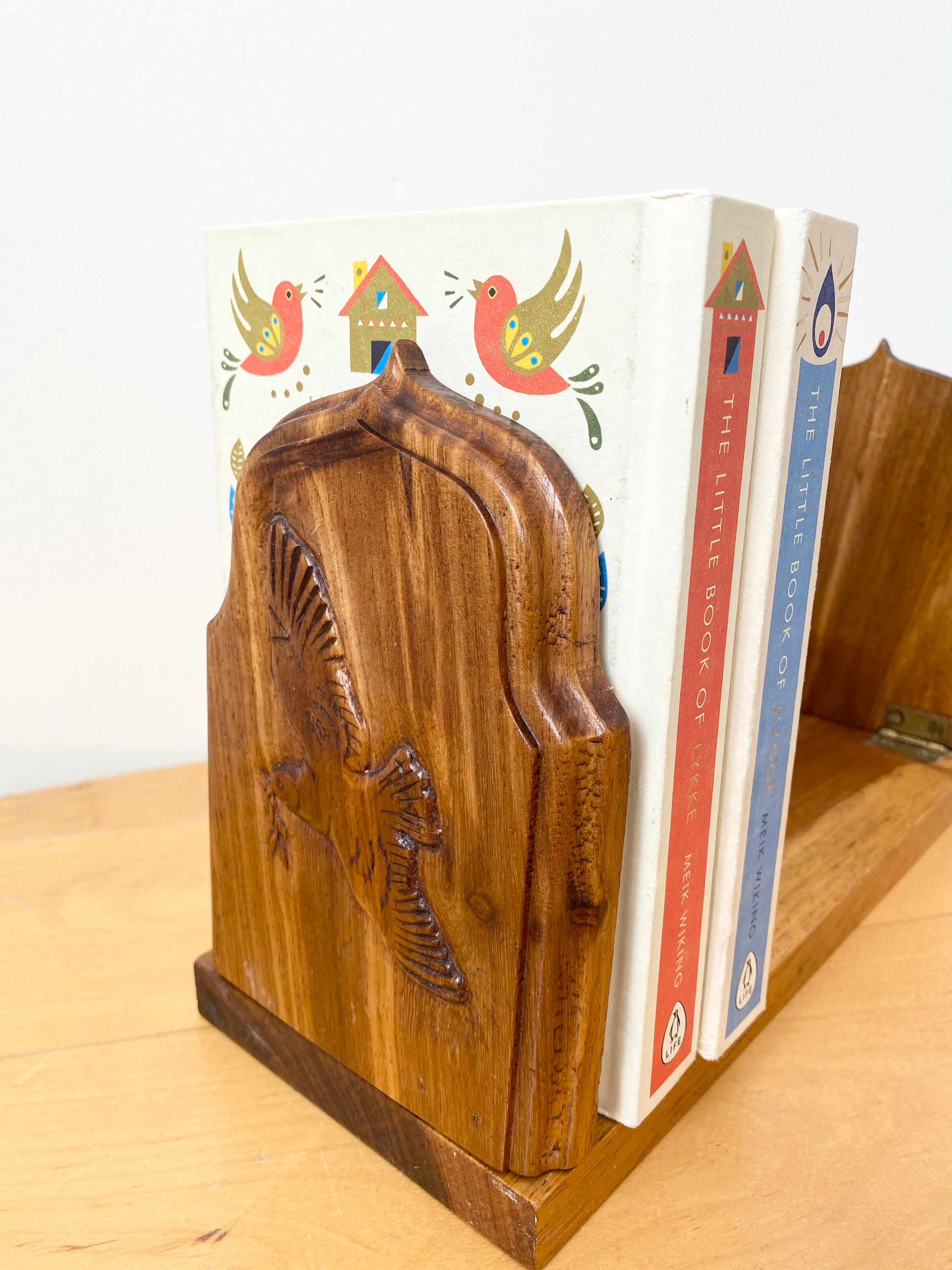 Soporte de libros tallados bookend de madera bookend de Etsy