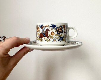 Vintage Villeroy & Boch Troubadour Cup and Saucer, Horses and Birds, Cottage Chic