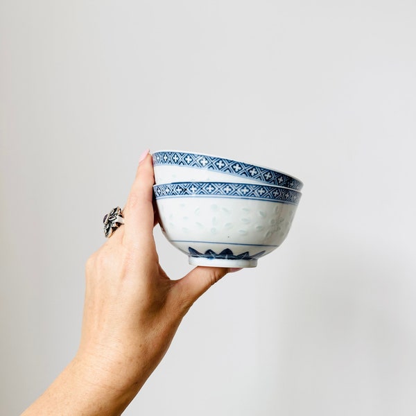 Chinese Porcelain Bowls, Rice Grain Pattern Bowls, Asian Rice Bowls, Blue and White China